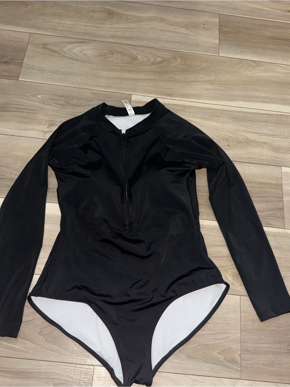 Long-Sleeve Black Zip-Front One-Piece Swimsuit